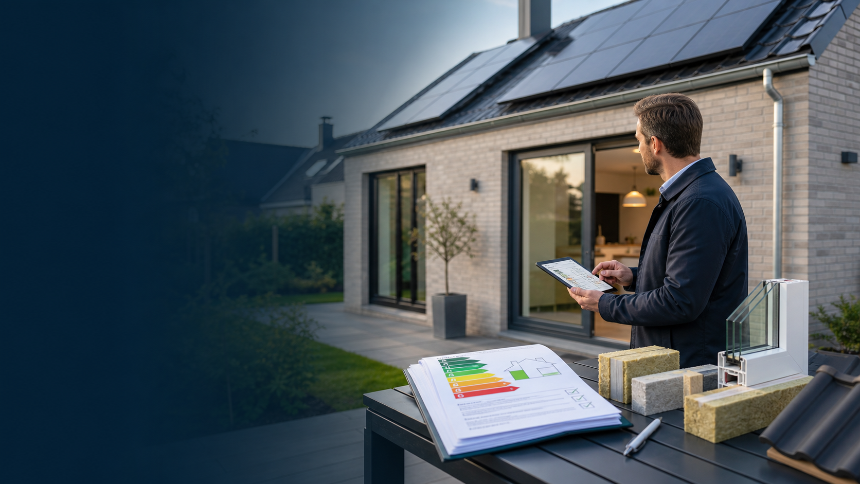 EP-adviseur bekijkt energielabel documenten bij een Nederlandse woning